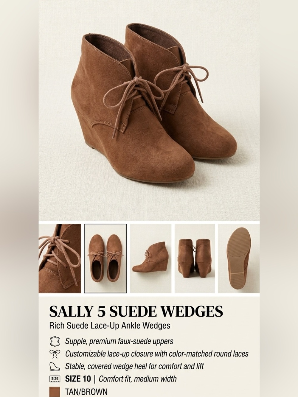 Sally 5 Suede Wedges - Brown Lace-Up Ankle Wedges